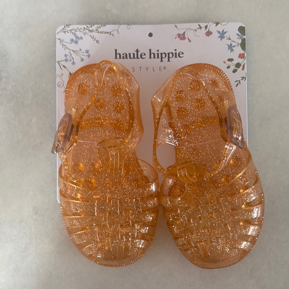Haute Hippie Kids Orange Glitter Jelly Sandals with Buckle Strap